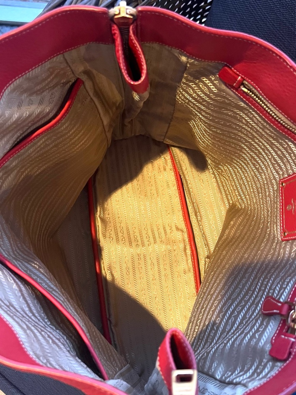 Prada Red Pebbled Leather Tote with Gold Hardware - Picture 7 of 16